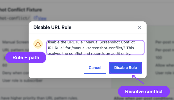 Disable rule confirmation from the conflict workflow