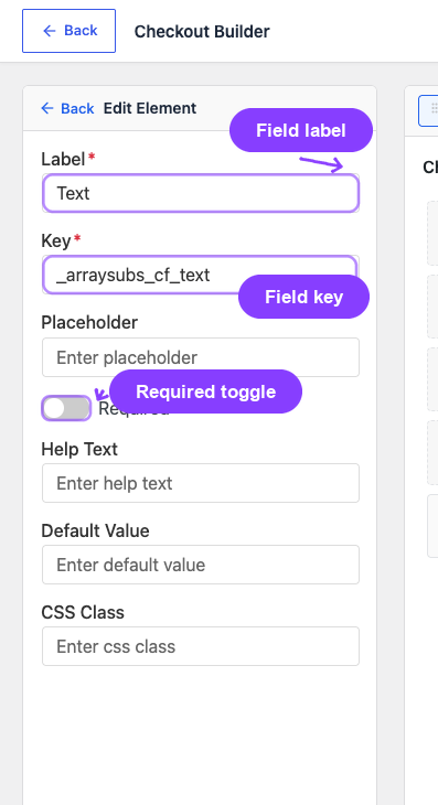 Inline field settings panel for a Text field