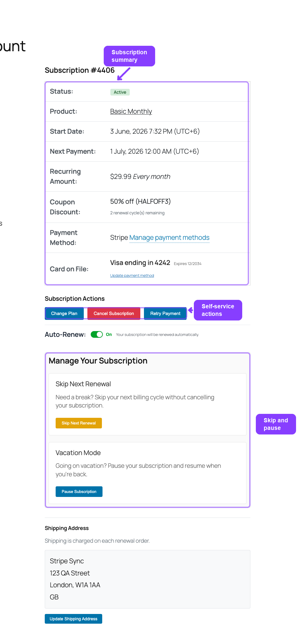Customer subscription detail overview