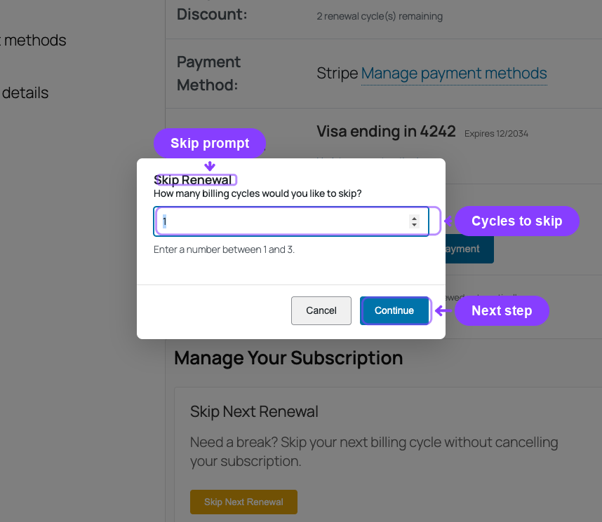 Skip Renewal prompt with cycle count input