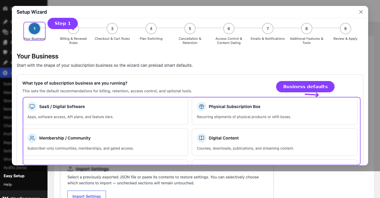 Wizard Step 1 — Your Business