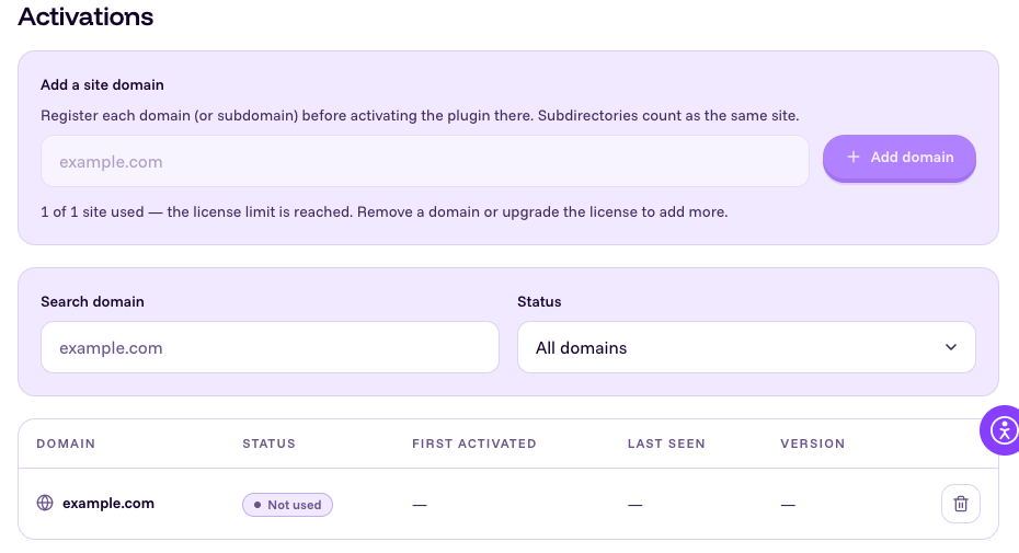 Add a domain to the license activations list