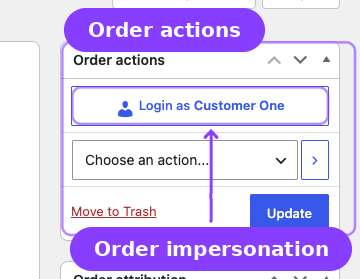 WooCommerce order detail — Login as Customer button