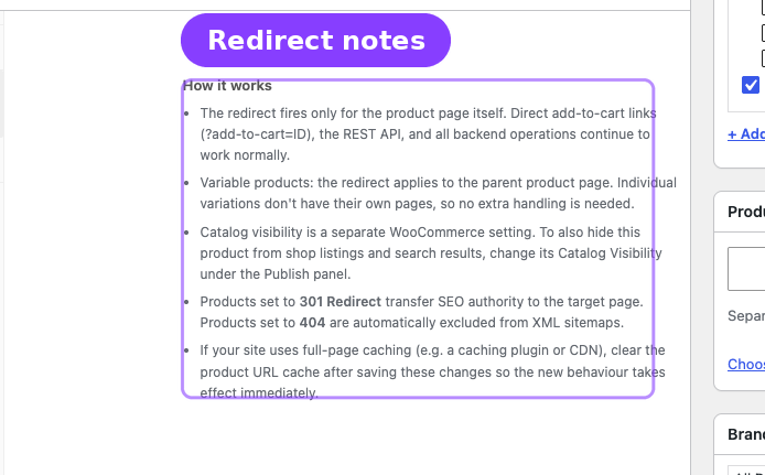 Redirect panel — How it works notes