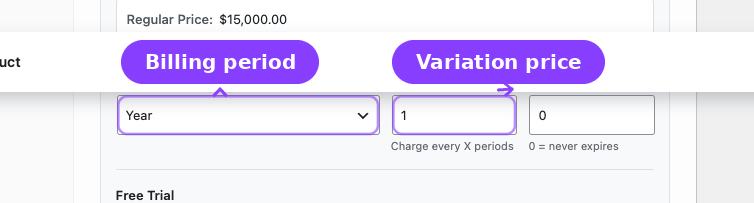 Variable variation subscription fields — Billing Period and recurring price inside a variation
